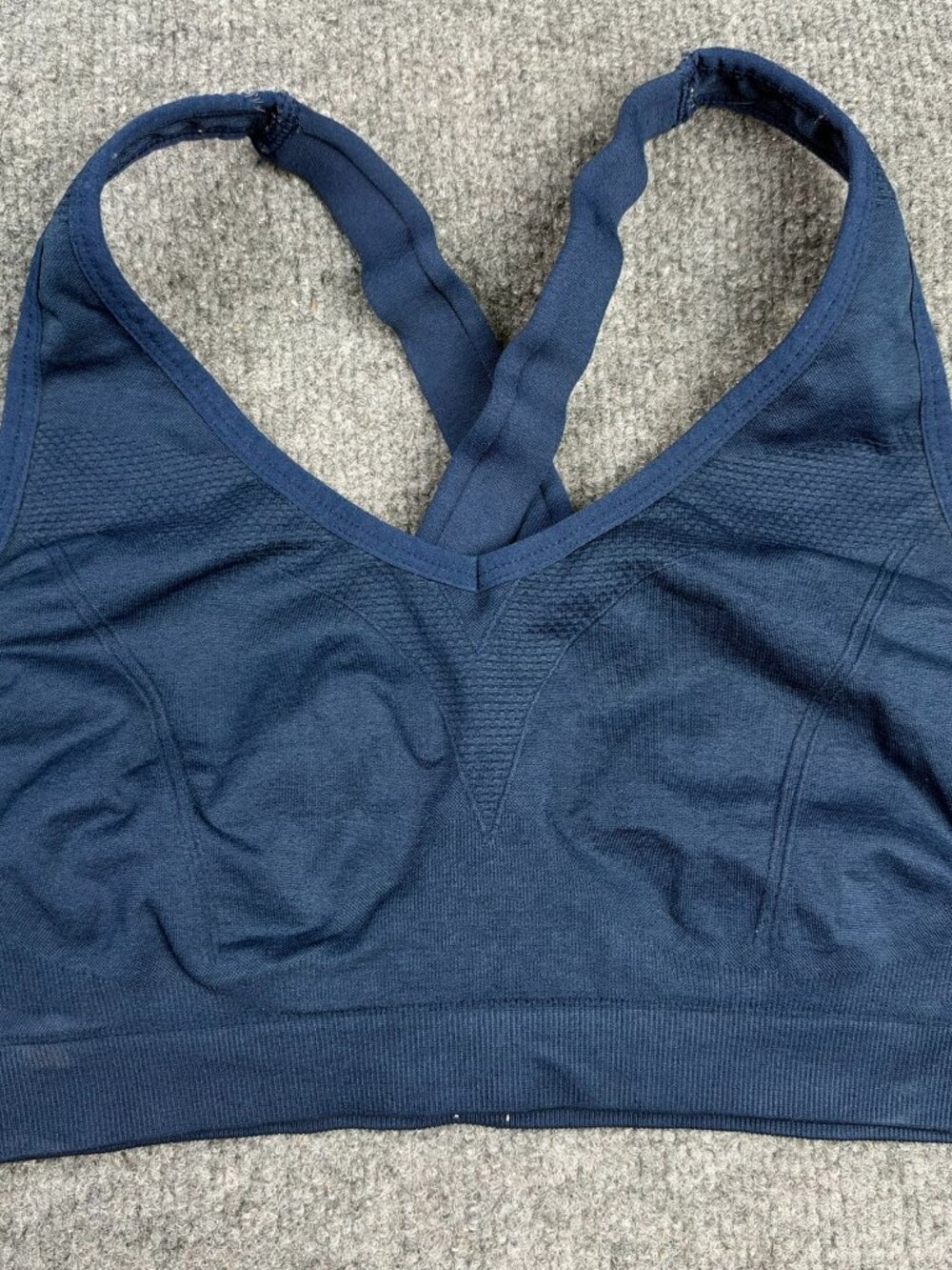 Womens Blue Seamless Racerback Crisscross Sports Bra No Size Tag XL-2XL Msmts